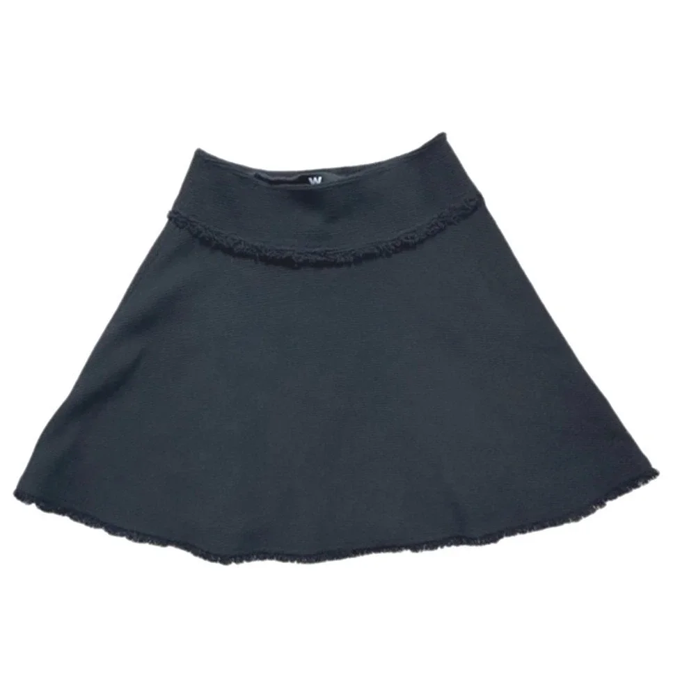 W By Worth Textured‎ Knit Fringe Trim A-Line Skirt Black Women Size 2